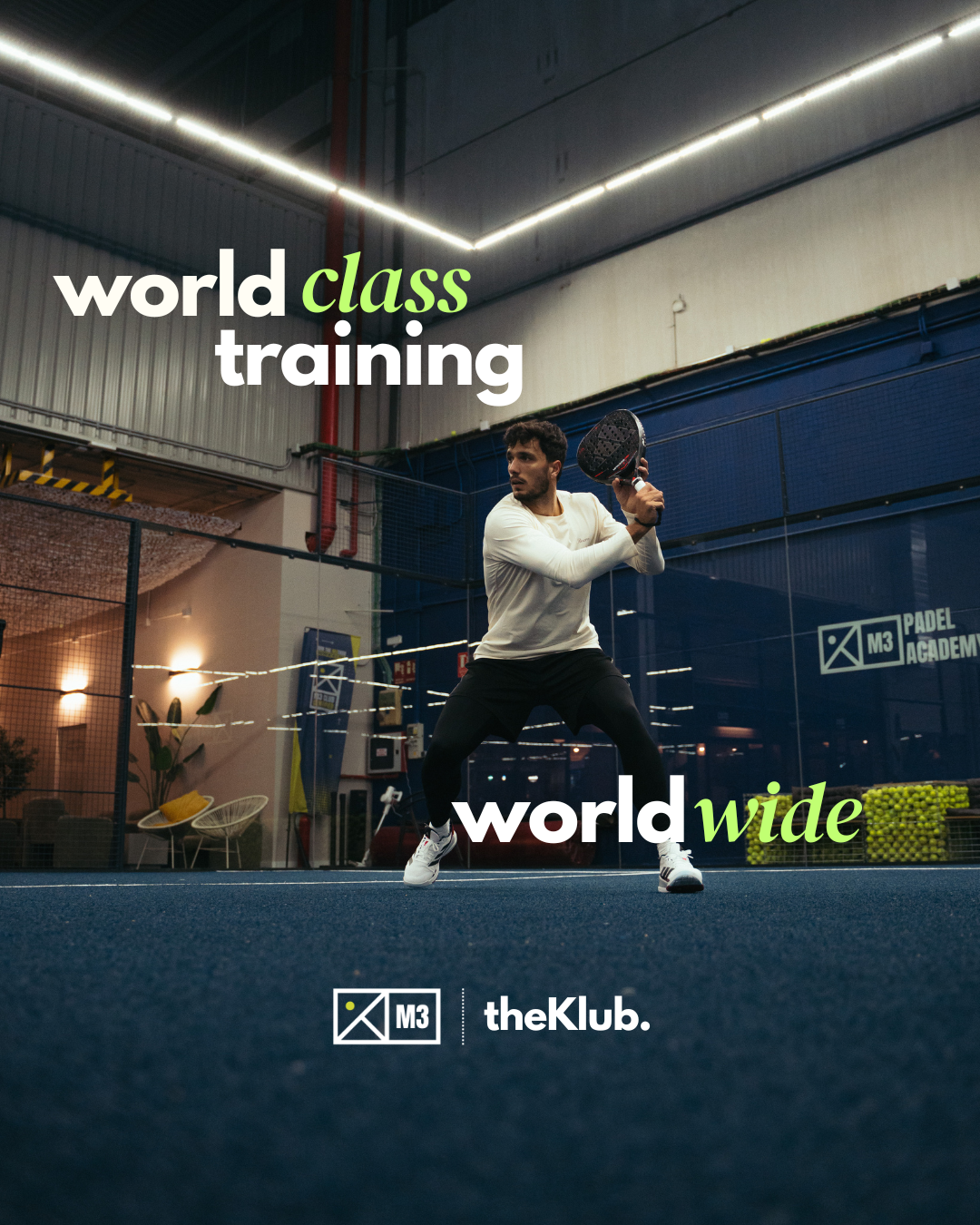 M3 Padel Academy is the training home of the best players in the world - image featuring Ale Galan training at M3 Academy in Madrid